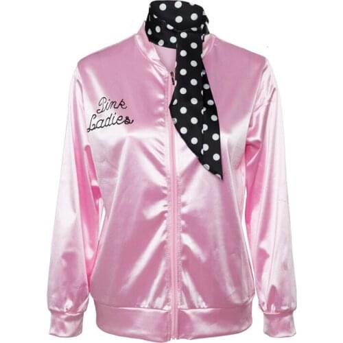 Adult Kids Grease Jacket Costume Pink Ladies Hoodies Retro Jackets Coat Cheerleader Women Children Pink Halloween Party Clothing