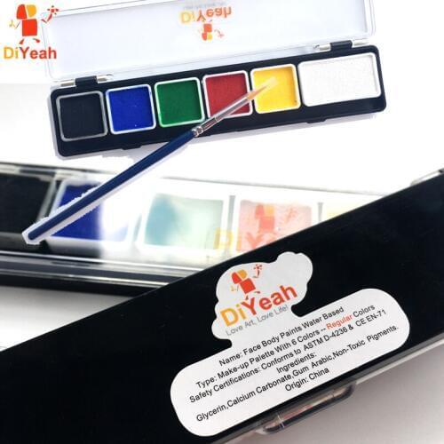 Body Face Paint 6 Colors Set White Black Red Yellow with Brush Model Paint Makeup Temporary Pigment for Christmas Water Based