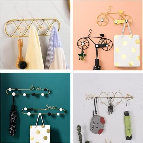 Creative Iron Hook Free Punch Hanger Porch Key Rack Simple Living Room Dining Room Wall Hanging Coat Hook