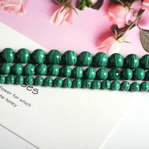 High Quality Natural Green Malachite Stone Smooth Round 4/6/8/10/12mm Necklace Bracelet Jewelry Gems Loose Beads 15 Inch wk58
