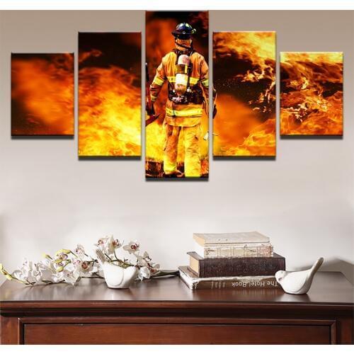 Modular Canvas Poster Framework Wall Art HD Prints Fireman Pictures 5 Pieces Fire Fighter Warrior Landscape Paintings Home Decor