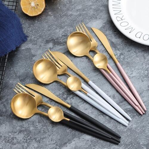 4 pcs /set Western style 304 stainless steel Dinnerware Set Wire Drawing Steak Knife and Fork Spoon Set hotel household cutlery