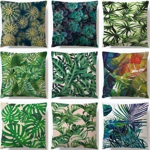 Tropical Plant Printed Cushion Cover Green Leaves Cotton Linen Pillow Cases Chair/car/sofa Pillow Cover Home Decorative Pillow