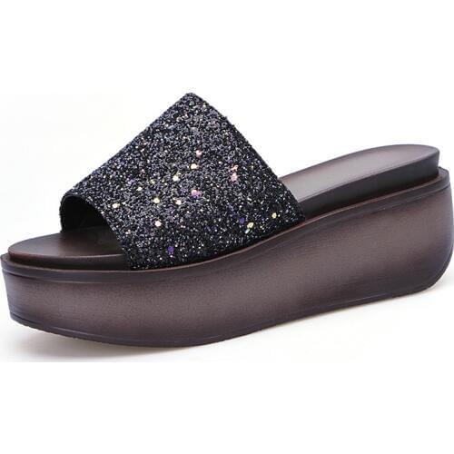 2020 summer new arrival embroidery canvas woman slippers have platform fashionable Female slippers casual