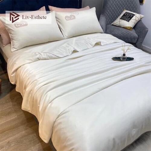 Liv-Esthete Pure White 100% Mulberry Silk Quilt Duvet Beauty Queen King Filling Top Grade Silk Comforters Cotton Cover For Sleep