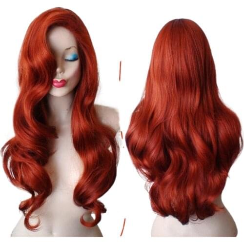 Jessica Rabbit Wavy Long Copper Red Hair Little Mermaid Princess Ariel Heat Resistant Cosplay Costume Wig