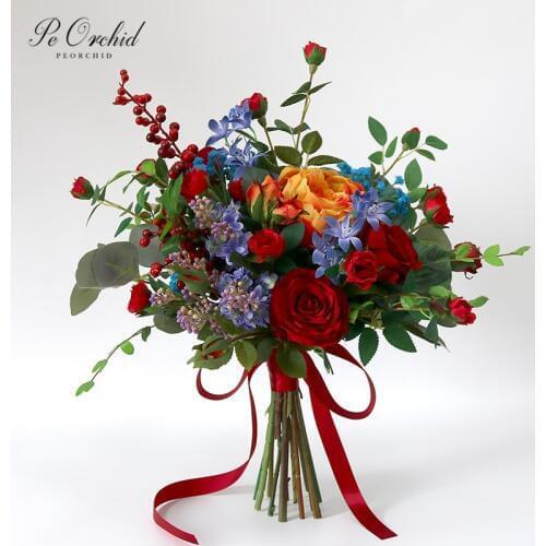 PEORCHID Red Wedding Bouquet Roses Peony 2020 New Ramo Novia Preservado Artificial Bride flowers Bridesmaids Accessories