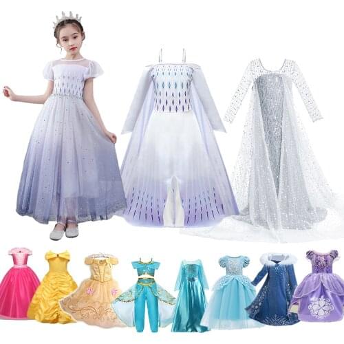 Princess Dress Up for Girl Elsa Anna Belle Snow White Jasmine Sofia Sleeping Beauty Fancy Halloween Costume Party Outfit Clothes