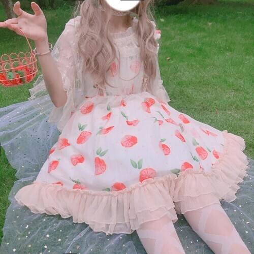 Kawaii Lolita dress daily Summer JSK sweet fuint print Sleeveless dress sling dress