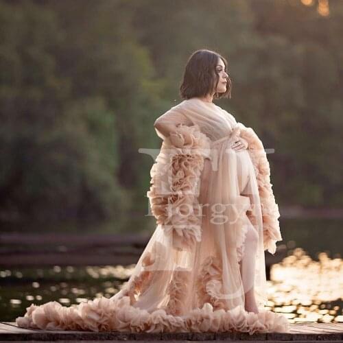 Puffy Tiered Maternity Dress for Photoshoot or Non-maternity Events Gowns Long Sleeve платье 2021 Pregnancy Dresses