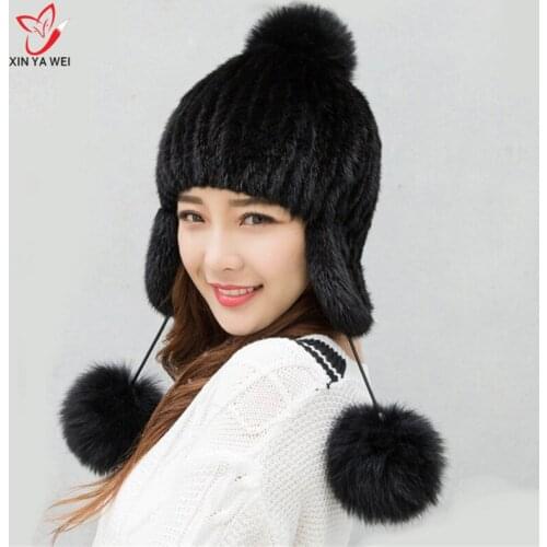 Mink hat female winter new mink fur fur woven fox fur ball fashion environmental protection cute fur hat