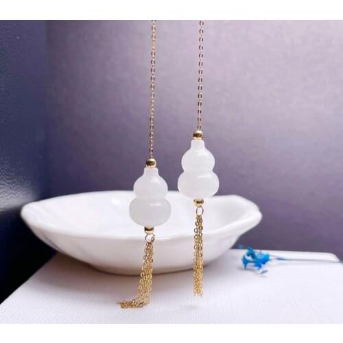 SHILOVEM 18k yellow gold real Natural white Jasper drop earrings classic fine Jewelry women wedding gift myme10145896hby