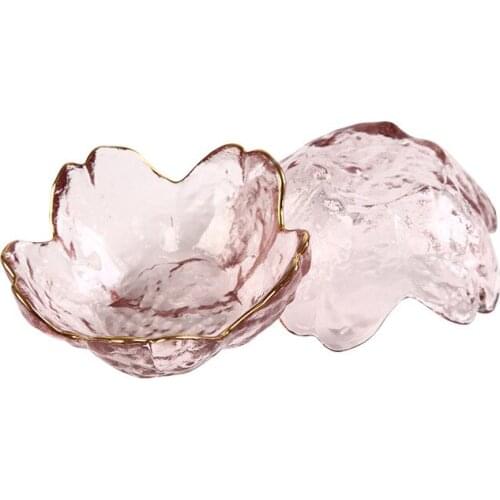 1Pcs Glass Dish Nordic Style Gold Inlay Glass Sauce Bowl Mini Japanese Cherry Blossoms Seasoning Plate For Ice Cream Fruit Sala