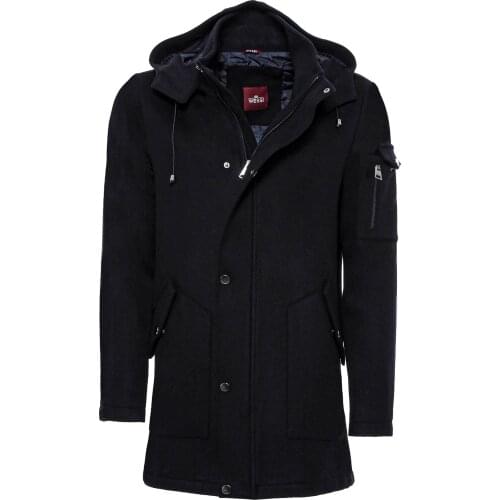 Hooded Cachet Hidden Zippered Navy Coat
