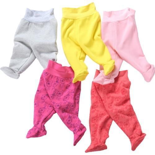 Baby high waist belly-protecting warm pants girl kid Autumn&Winter Plush Thick Foot Socks boy Sleeping pants Big PP pants Spring