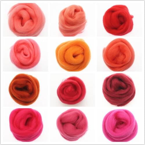 50/100g/ Red Color Series Wool Fibre Flower Animal Wool Felting Handmade Spinning DIY Craft Materials Tool Felt Felting Wool