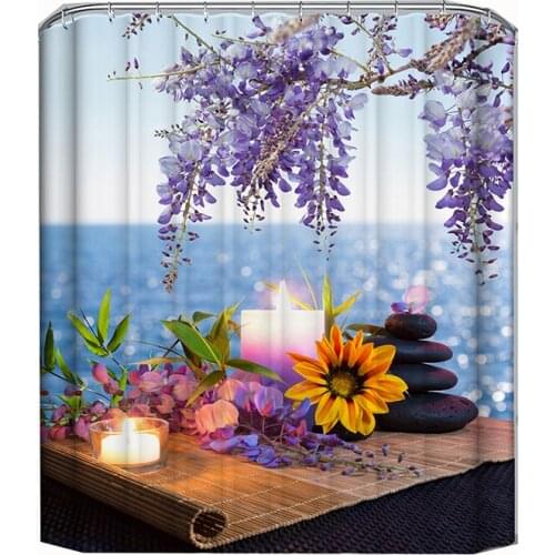 Purple flower shower curtain polyester fabric toliet curtain for bathroom carpet