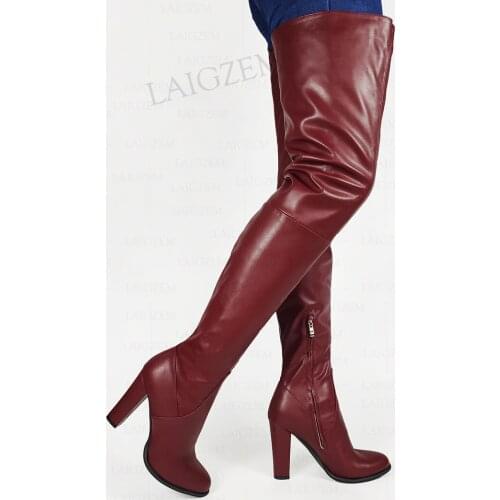 SEIIHEM Women Thigh High Boots Zip Up Round Toe Over Knee Boots Faux Leather Sapato Feminino Shoes Woman Big Size 41 42 47 52