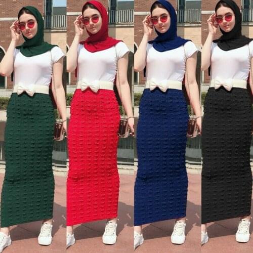 Women Muslim Long Pencil Skirts Stretch Maxi Skirt Bodycon High Waist Ankle Length Ladeies Skirts