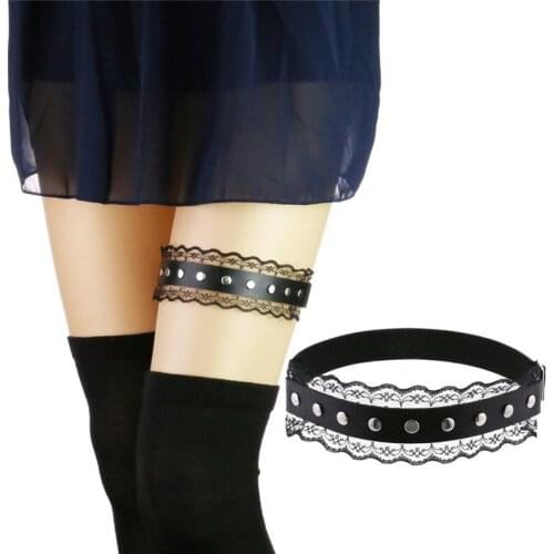 PU Leather Women Sexy Punk Goth Lace Elastic Garter Leg Thigh Ring Clothing Accessory Leg Suspender Sexy Stockings Garters