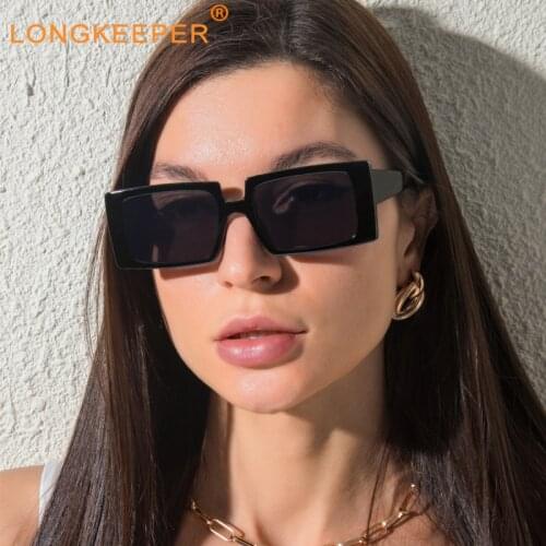 LongKeeper Fashion Rectangle Sunglasses Women 2021 Trendy Popular Street Shot Travel Eyewear Sun Glasses Female Glasses Oculos