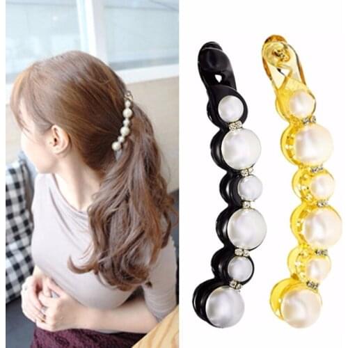 2 Colors Women Exquisite Beads Horsetail Pearl Twist Banana Clips Headwear Hairpins Beauty Simple Style Hair Accessories