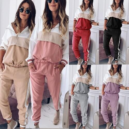 2020 summer ladies hooded color matching fashion suit female autumn casual sports suit