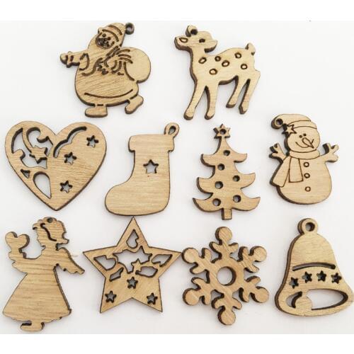 100Pcs Christmas Ornaments Retro Cartoon Wood Chips Natal Tree Christmas Decorations for Home New Year Decoration D5