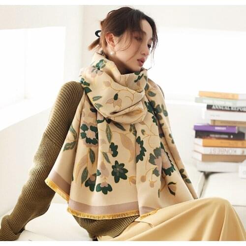 2021 Winter Scarf Fashion Floral Cashmere Pashmina Retro Shawls and Wraps Thick Warm Blanket Retro Female Scarves