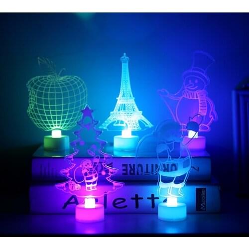 3D Acrylic Small Night Lamp Creative Colorful Three-Dimensional Battery Mini Night Lamp Cartoon Color Changing Decorative Lamp