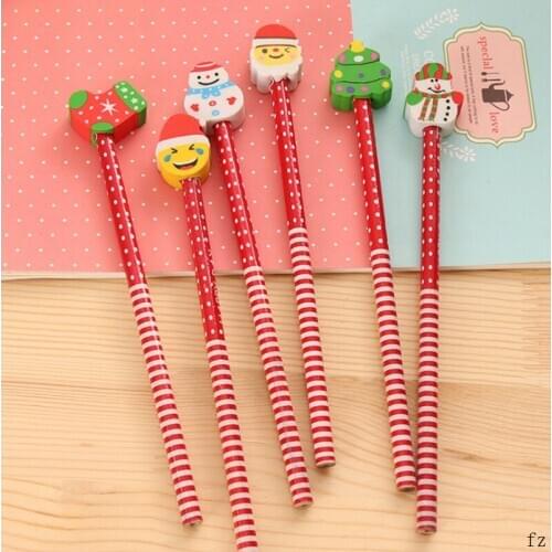 400 Pcs Wooden Pencil Rubber Merry Christmas Gift for Kids Santa Tree Deer Pencils Office School Supplies
