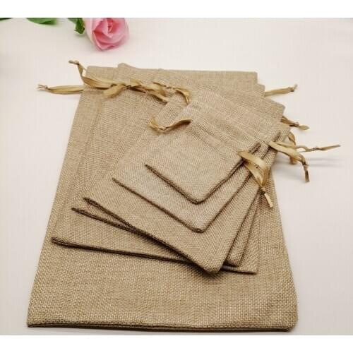 50pcs Linen Gift Bag Ribbon Jute Bag Sack Drawstring Jewelry Bags Pouch For Jewelry Packaging Display Wedding Christmas Gift Bag