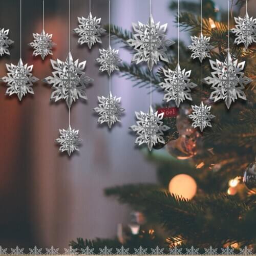 6Pcs/Set 3D Hollow Snowflake Star Christmas New Year Home Decor Xmas Tree Living Room Cardboard Star Hanging Ornaments