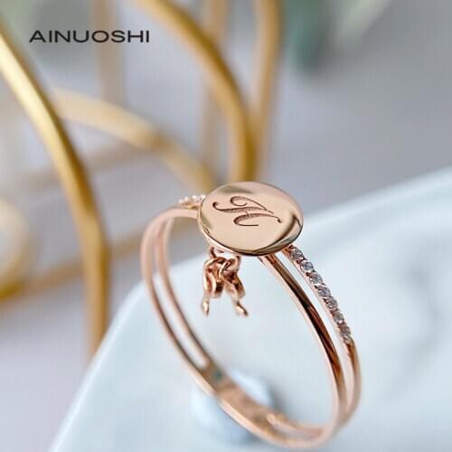 AINUOSHI 18K Gold Round Cut Real Natural Diamond Engagement for Women Wedding Hanging key Ring Fine Jewelry (Can Be Engrave)