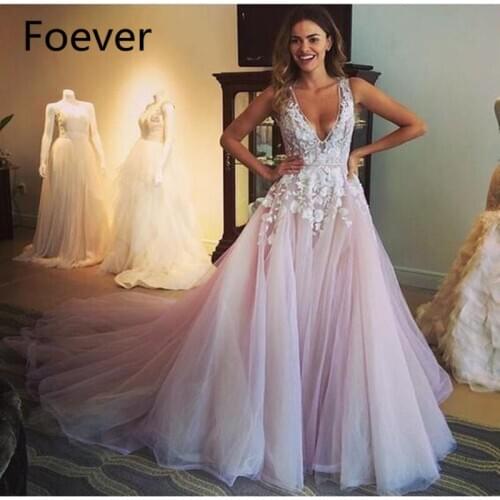 BONJEAN Fashion deep V Sexy A line Prom Dresses 2019 Princess 3D Flower Beaded Tulle Backless Evening Party Gowns Robe de Soiree