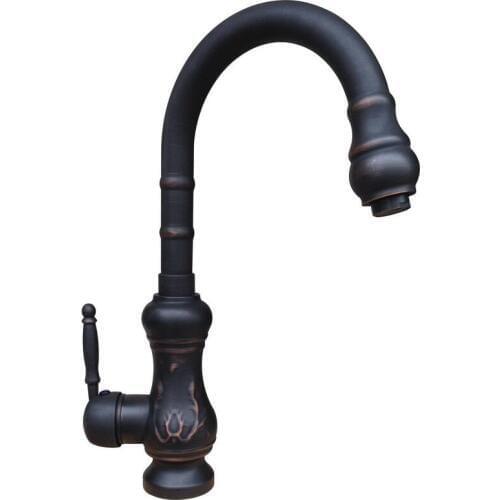 Black Oil Rubbed Bronze Single Handle Swivel Spout Kitchen Sink Faucet Cold & Hot Mixer Tap asf111