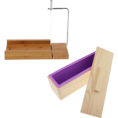 Wooden Box, Silicone Soap Loaf Mold and Soap Cutter Wire Slicer, for DIY Soap/Cake/Chocolate Making Tools
