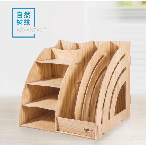 Wooden DIY Office Stationery Document Tray with 2 Columns File Rack