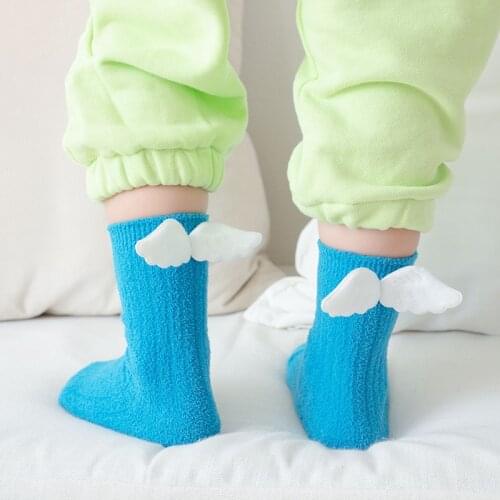 Childrens Socks Autumn And Winter Models Girls Coral Fleece Warm Baby Socks Cute Wings Childrens Socks Boneless Socks