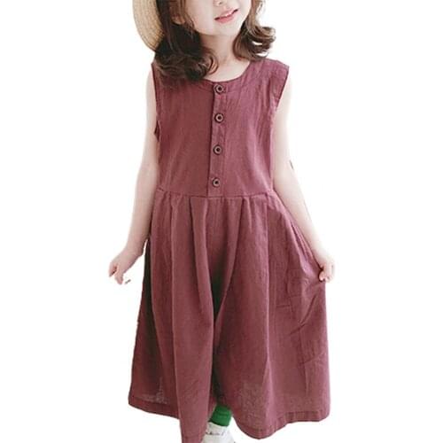 Kids Romper Button Half Placket Loose Casual Sleeveless Wide Leg Jumpsuit for Hiking