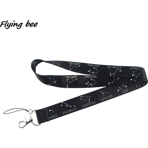 Flyingbee Black Twelve Constellations Painting Art Key Chain Lanyard Neck Strap For Phone Keys ID Card Creative Lanyards X1309