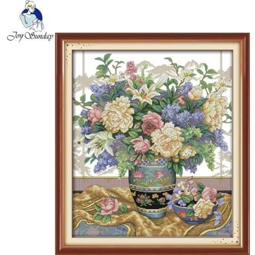Joy Sunday Oriental Vase Embroidery Floss Cross Stitch In 11CT 14CT DIY Needlework Cross For Embroidery Crafts Cross Stitch