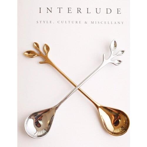 MICCK Stainless Steel Coffee Spoon 3D Branch Shape Barista Tools Coffee Stir Scoop For Kitchen Decoration Cappuccino Latte Art