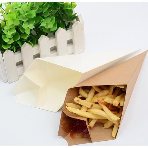 Creative Cone Shape Bag Disposable French Fries Box Waterproof Anti-Oil Food Grade Package 50pcs