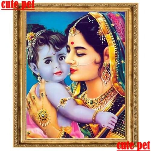 Round square Painting drill Indian style cross stitch diy Mosaic Woman child diamond embroidery wallpaper decoration No Frame