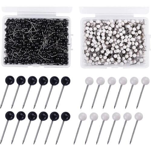 LMDZ 1000pcs/box Metal Map Tacks Push Pins Round Head with Steel Point Safety Black White Colors For Office School Homemade