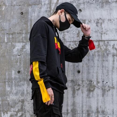 Cool Mens Hiphop Hooded hoodies High street sweatshirt with hod 95% Cotton Autumn Winter Patchwork Black Loose