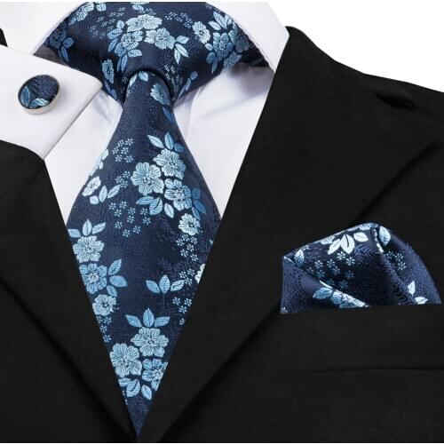 Blue Hi-Tie Brand New Floral Mens Ties Neckties Vintage Navy Silk Ties For Men Wedding Business Suits 8.5cm Corbatas