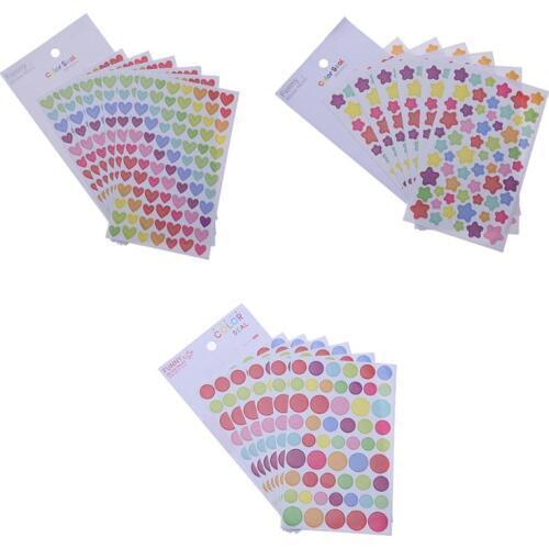 6 Sheet Colorful DIY Photo Album Sticker Love Heart Five-pointed Star Round Circle Rainbow Color Kids Stationery Diary Stickers