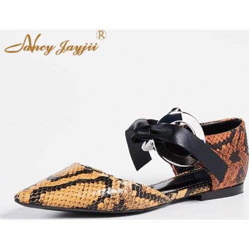2021 Woman Flats Shoes Snake D'orsay Casual Office Buckle Pointed Toe Female Lady Autumn Big Foot Size 37 38 Fashion Sexy Street
